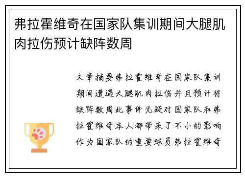 弗拉霍维奇在国家队集训期间大腿肌肉拉伤预计缺阵数周 弗拉霍维奇在国家队集训期间大腿肌肉拉伤预计缺阵数周